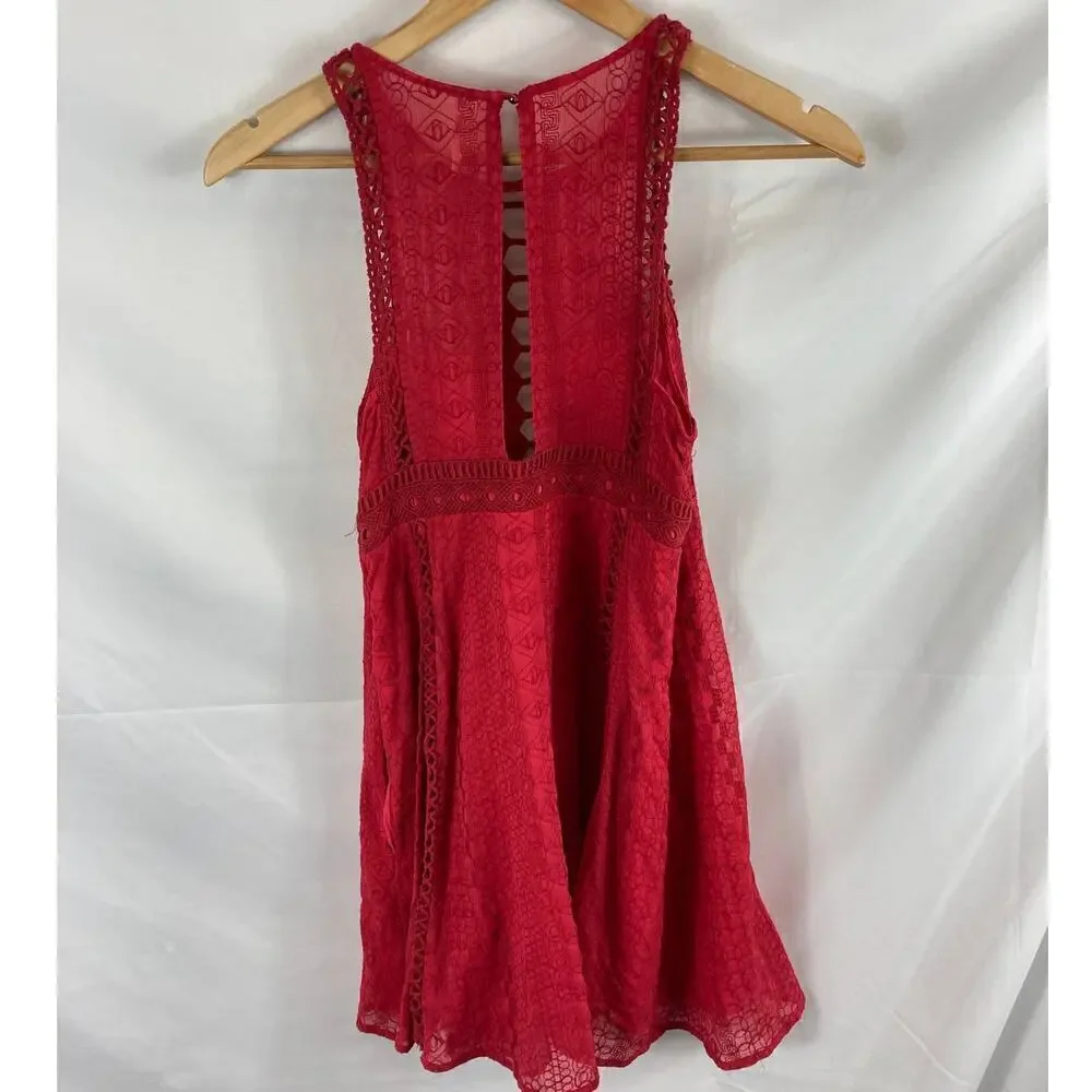 Free People Red Lace Cutout Mini Dress